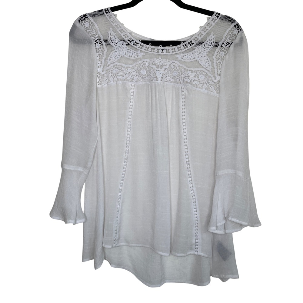 Zac & Rachel White Lace Yoke Peasant Blouse